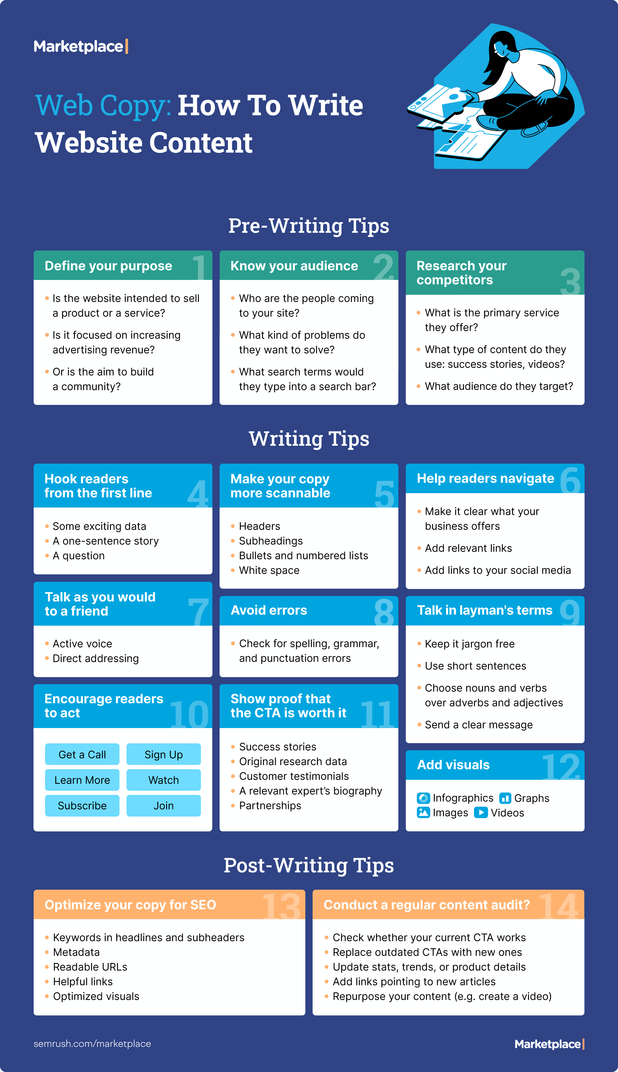 list of eight tips on how to write content for the web 2022