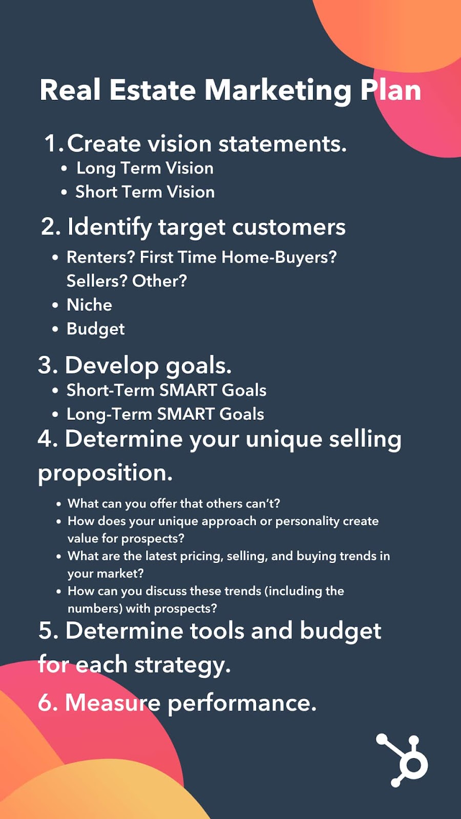 list of how to write your real estate marketing plan ideas