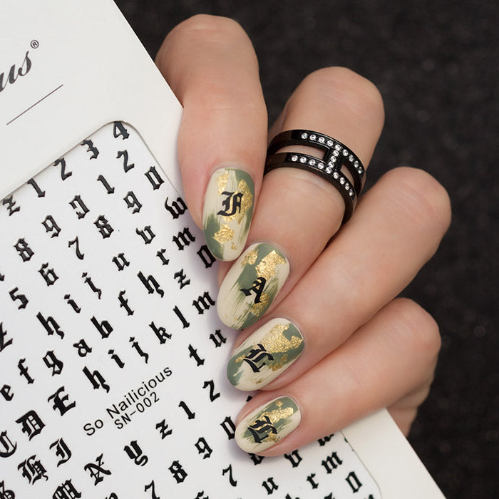 gothic letter nail stickers