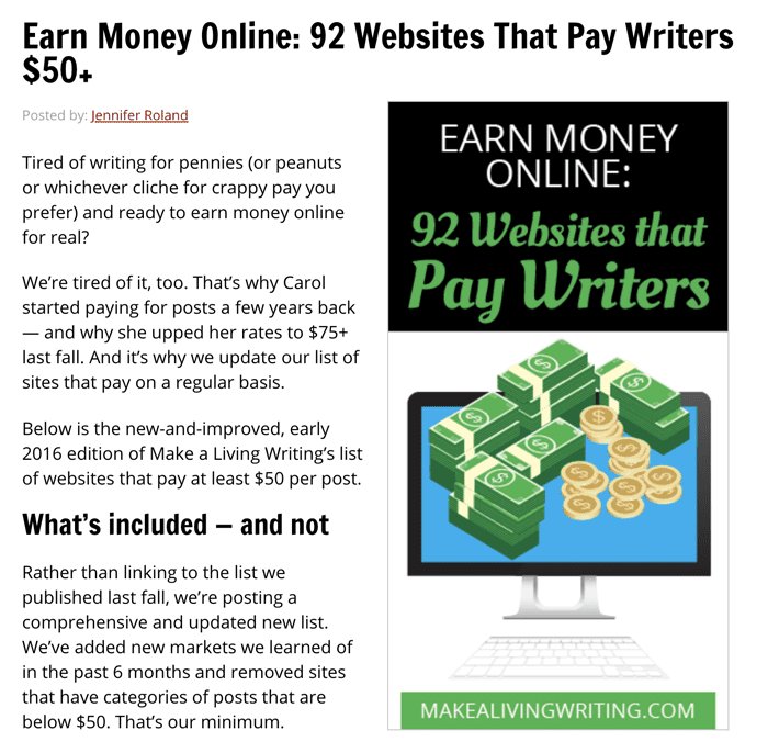 list of why every writer should have a content rich website to make money writing online references