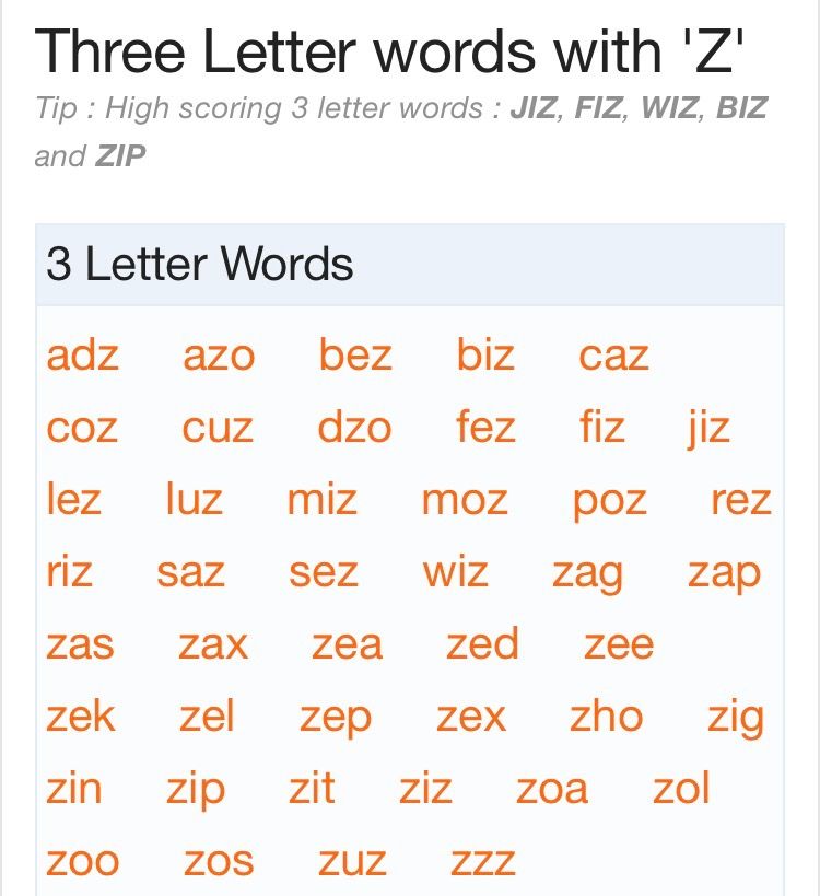 3 letter words with z at the end